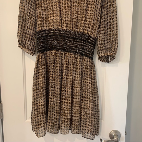 Anthropologie Vanessa Virginia Black And Tan Smocked Waist Mini Dress - Picture 4 of 12